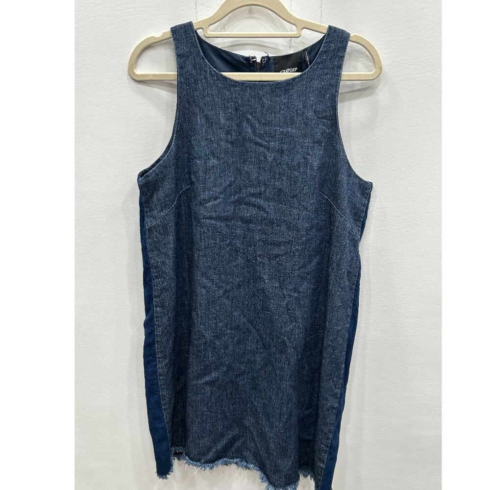 Courtshop Blue Cotton Denim‎ Sleeveless Raw Hem Shift Mini Dress Size SP